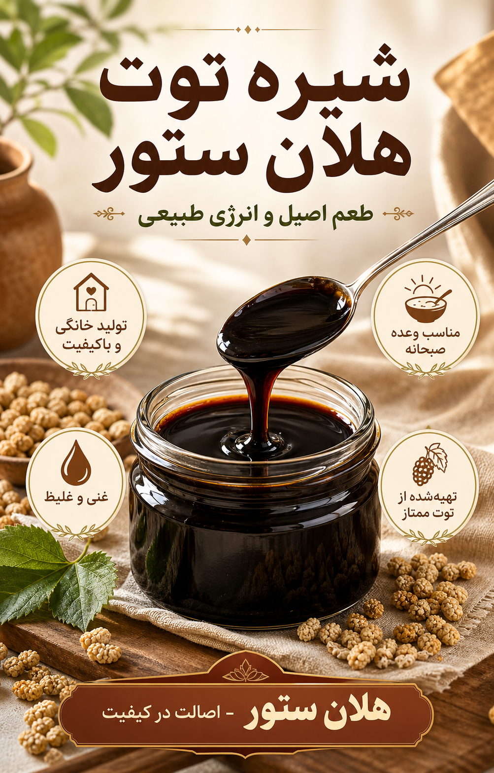 شیره توت خانگی و کاملا ارگانیک هلان