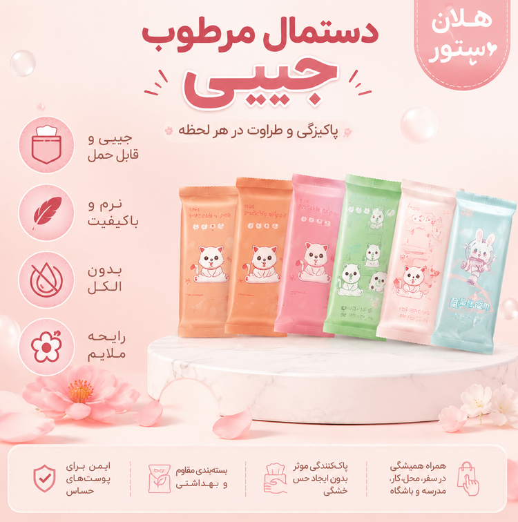 پک دستمال مرطوب جیبی فانتزی (مدل مینی مسافرتی)